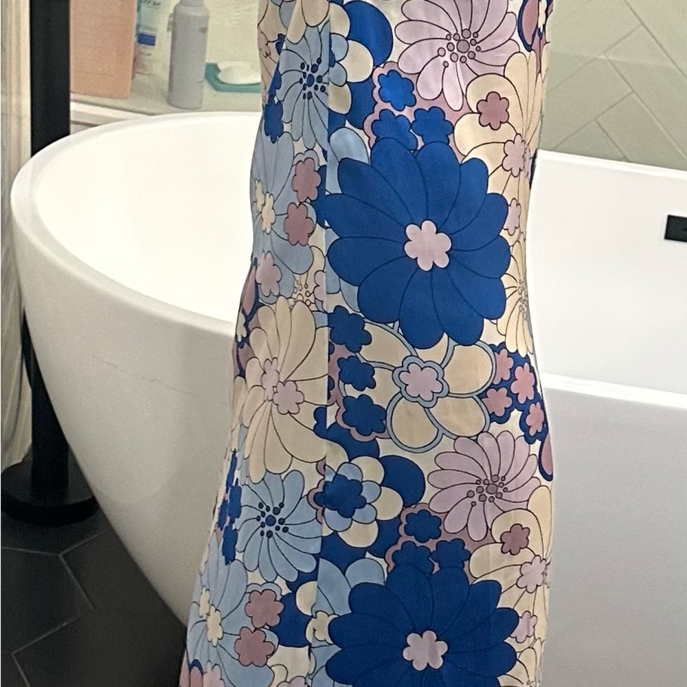 Zara Blue White Pink Floral Strapless Maxi Dress - Picture 10 of 10